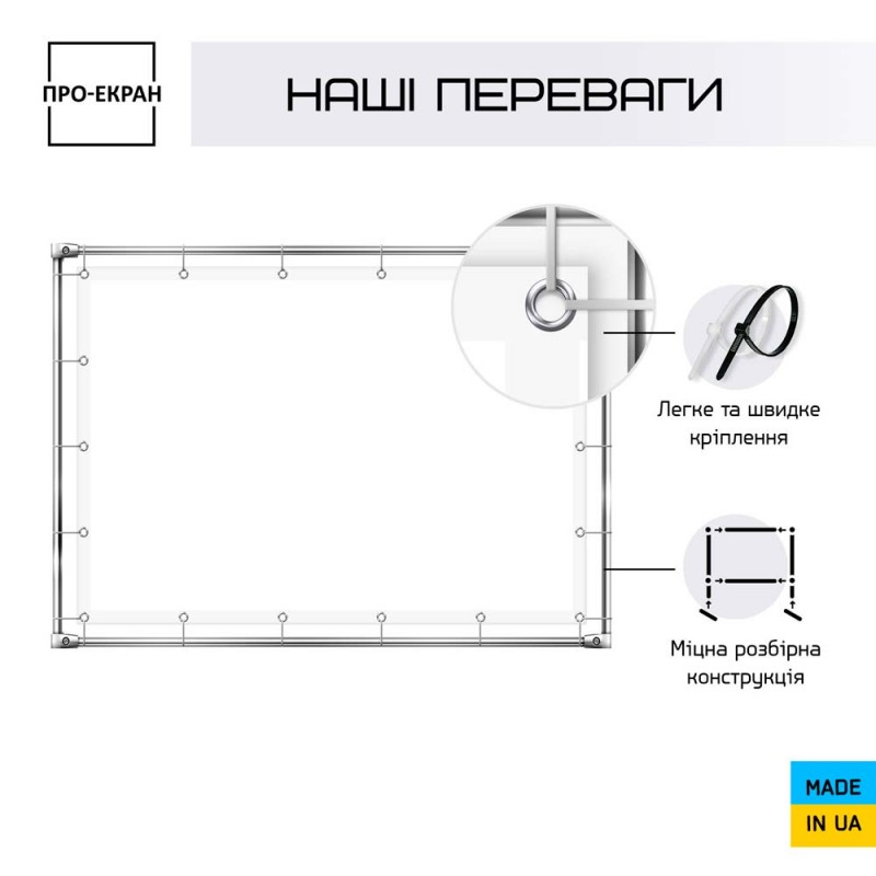Екран прямої проекції ПРО-ЕКРАН на люверсах на рамі